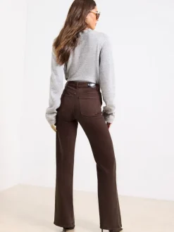 Jeans|Lipsy Chocoladebruin - - Jeans met een middelhoge taille en wijde pijpen