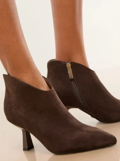 Boots*Lipsy - Faux Suede Low Heel Ankle Kitten Heels Chocoladebruin