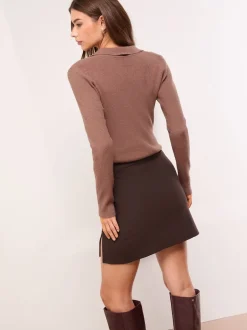 Rokken|Lipsy - minirok met zijsplit Chocoladebruin
