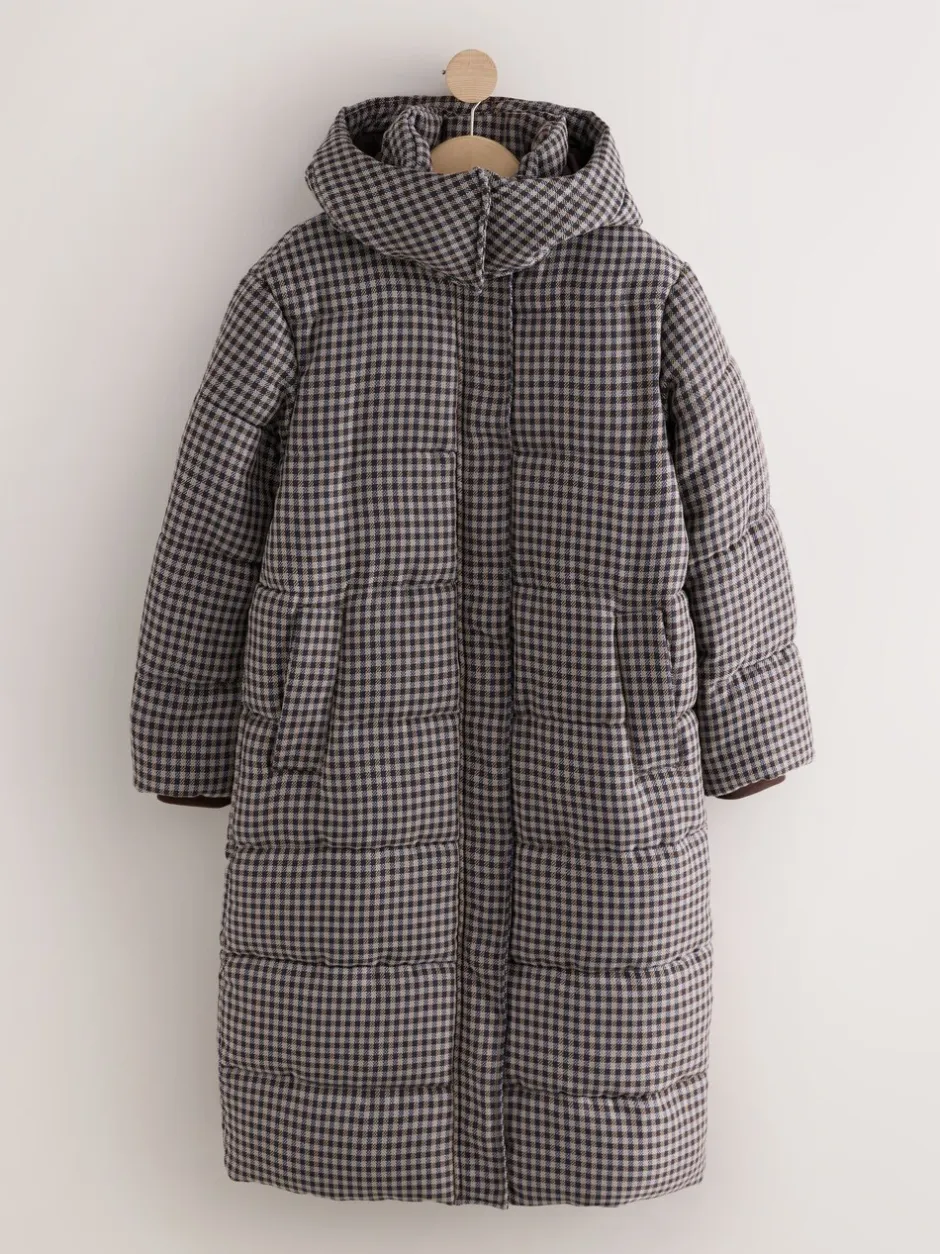Jassen En Jacks*Next Chocoladebruin - Long Padded Check Longline Coat