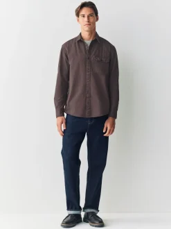 Formele Overhemden*Next - Long Sleeve Garment Dyed Oxford Shirt Chocoladebruin