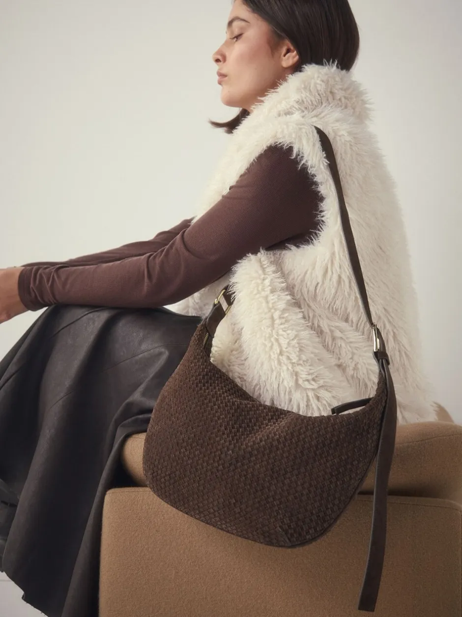 Tassen En Portemonnees*Next Chocoladebruin - N. Premium Suede Sling Weave Schoudertas