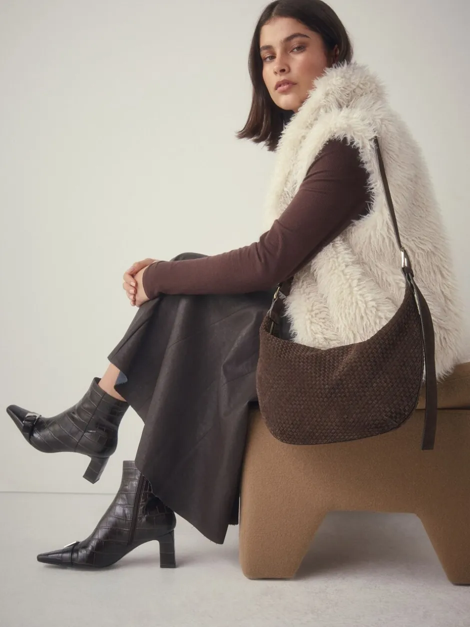 Tassen En Portemonnees*Next Chocoladebruin - N. Premium Suede Sling Weave Schoudertas