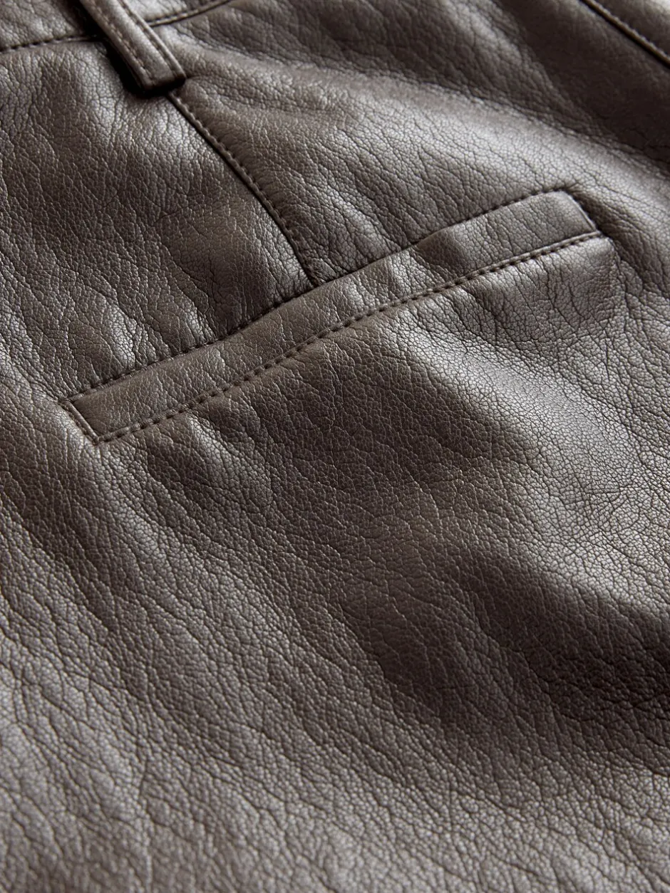 Broeken*Nothing Ordinary - Faux Leather Barrel Leg Trousers Chocoladebruin