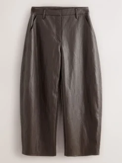 Broeken*Nothing Ordinary - Faux Leather Barrel Leg Trousers Chocoladebruin