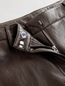 Broeken*Nothing Ordinary - Faux Leather Barrel Leg Trousers Chocoladebruin