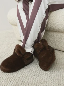 Pantoffels*Next Chocoladebruin - Pantoffellaarzen met imitatiebont