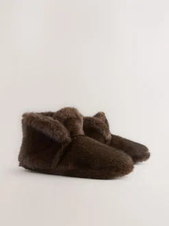 Pantoffels*Next Chocoladebruin - Pantoffellaarzen met imitatiebont