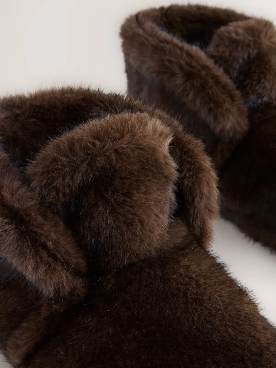 Pantoffels*Next Chocoladebruin - Pantoffellaarzen met imitatiebont