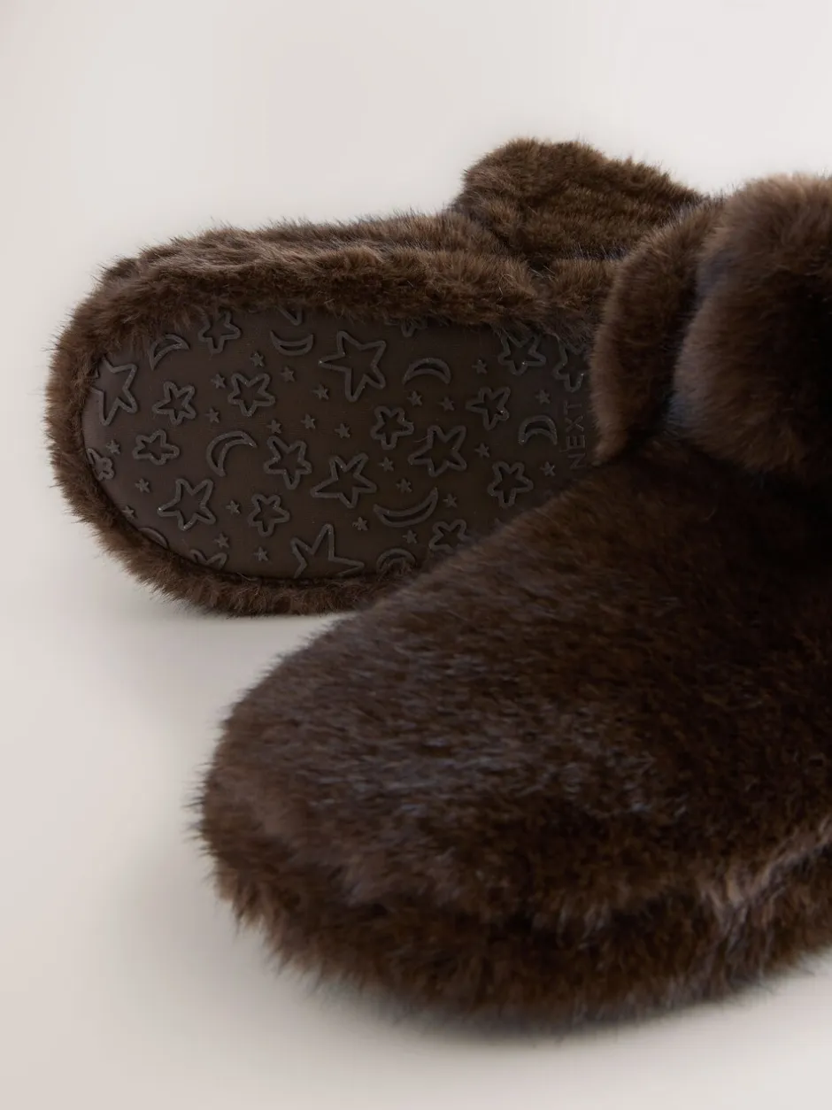 Pantoffels*Next Chocoladebruin - Pantoffellaarzen met imitatiebont