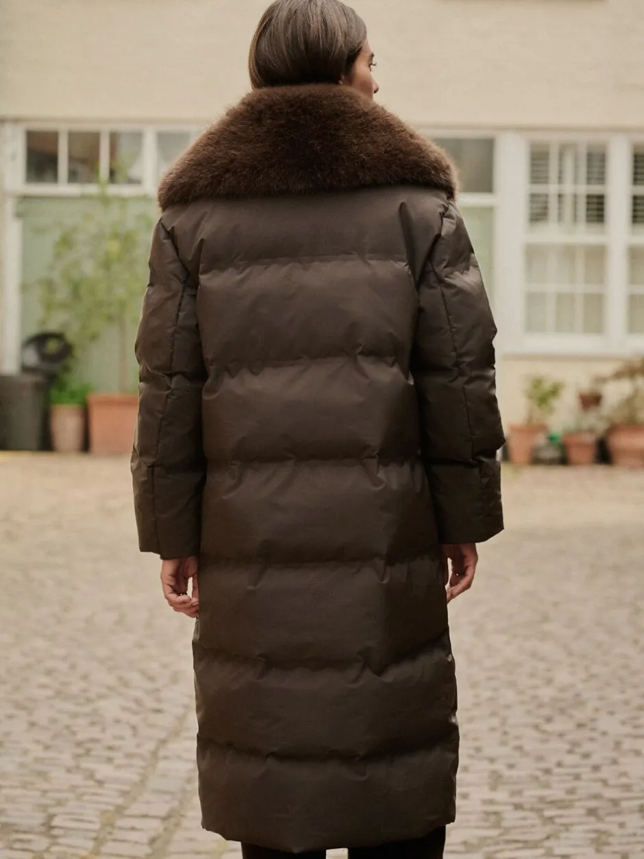 Jassen En Jacks|Next Chocoladebruin - Premium Longline Padded Coat with Faux Fur Collar