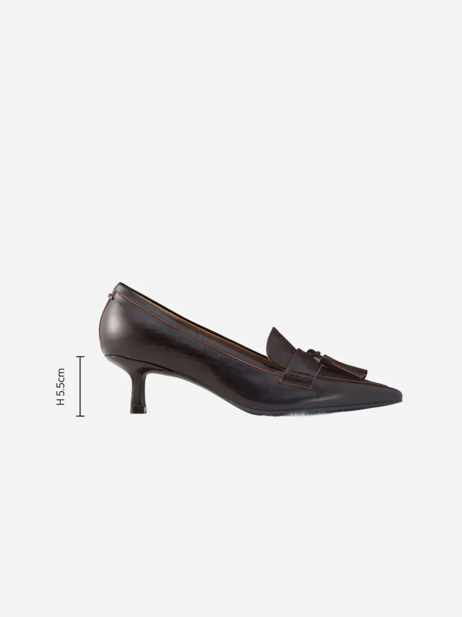 Ruimvallend En Extraruimvallend|Schoenen Met Hakken*Next - Premium Leather With Motionflex Point Toe Tassel Heels Loafers Chocoladebruin