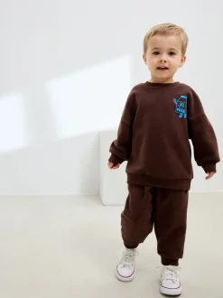 Joggingbroeken|Sweaters En Hoody´S|Next - Printed Crew Neck Sweat Top & Joggers Set (3mths-7yrs) Chocoladebruin