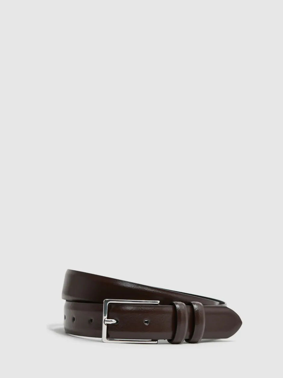 Riemen En Bretels*Reiss - - Dante - Gladde leren riem Chocoladebruin
