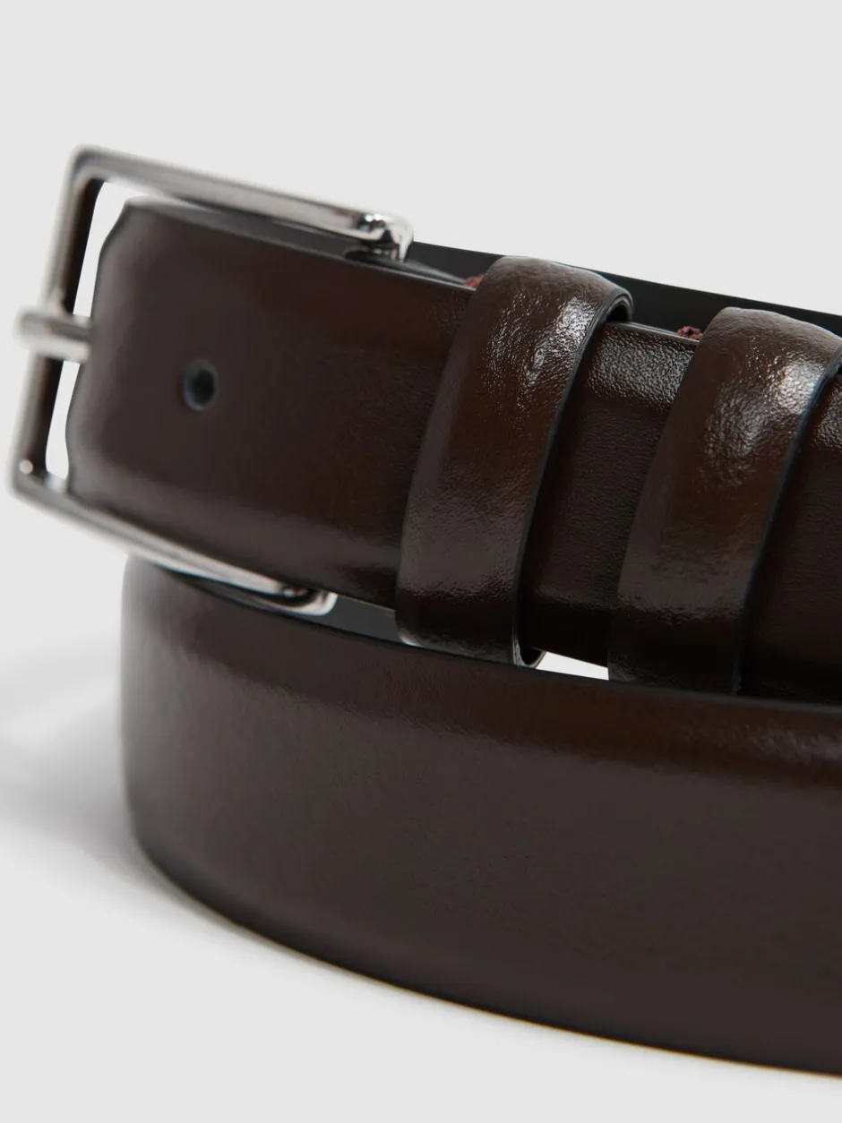 Riemen En Bretels*Reiss - - Dante - Gladde leren riem Chocoladebruin