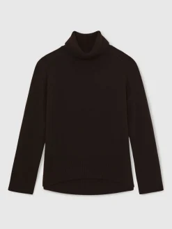 Gebreide Kleding*Reiss Chocoladebruin - Brooklyn trui met rolkraag van wol-kasjmier