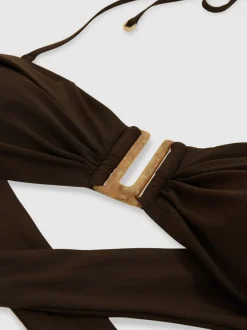 Badkleding|Reiss - Carina Removable-Strap Bandeau Bikini Top Chocoladebruin