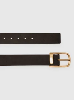Ceintuurs*Reiss - Iyla leren riem met halve gesp Chocoladebruin