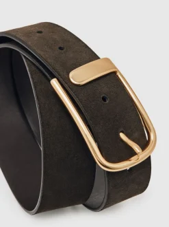 Ceintuurs*Reiss - Iyla leren riem met halve gesp Chocoladebruin