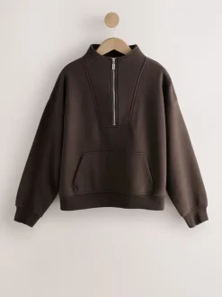 Hoody's En Sweatshirts*Next - Relaxed fit sweatshirt van zware katoenrijke jersey met ritssluiting bij de hals Chocoladebruin