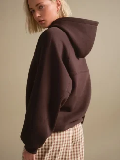 Hoody's En Sweatshirts|Next - Relaxte pasvorm zware lange hoodie Chocoladebruin