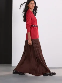 Rokken*Next - Satin Pleated Maxi Skirt Chocoladebruin
