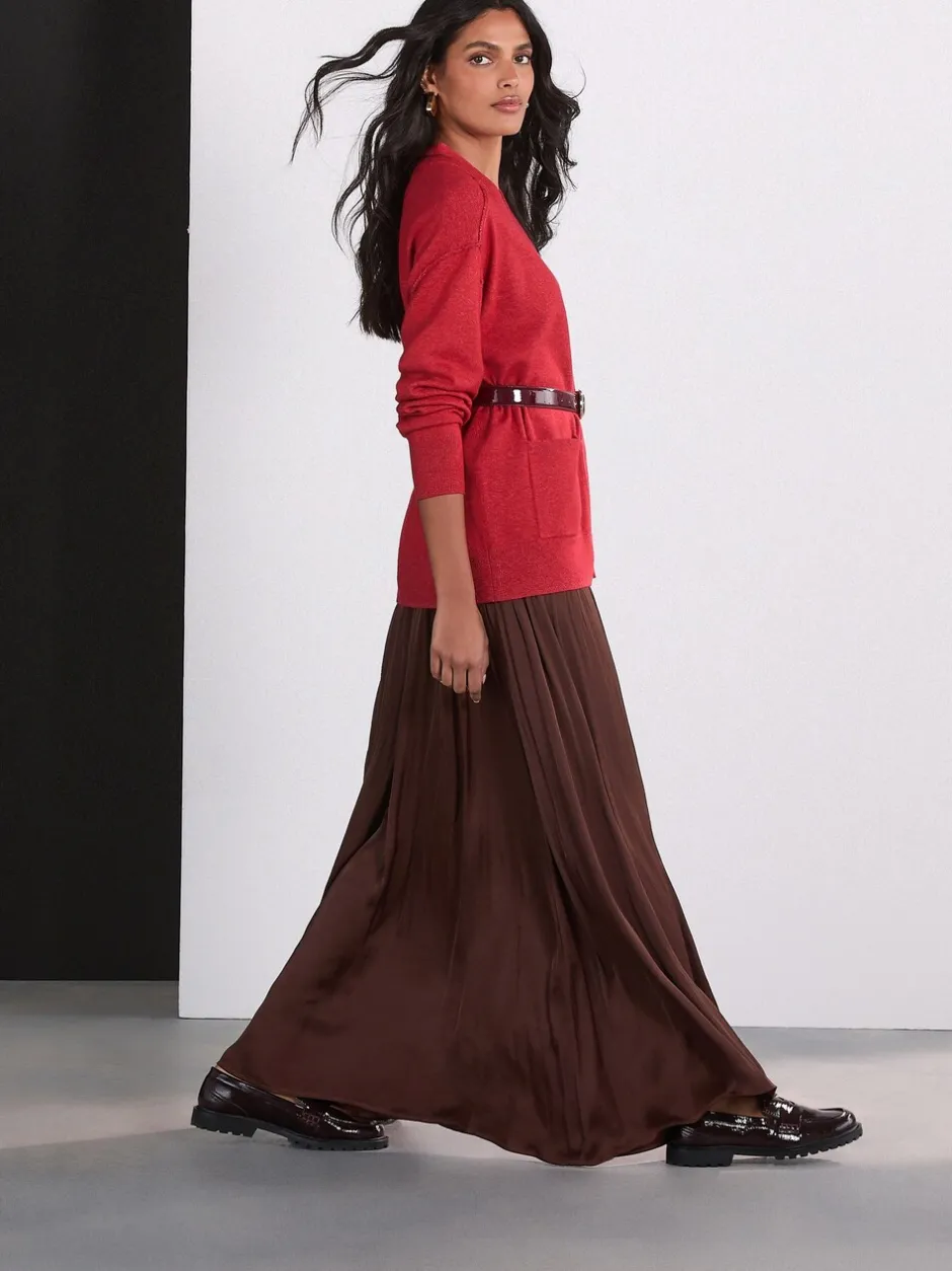 Rokken*Next - Satin Pleated Maxi Skirt Chocoladebruin