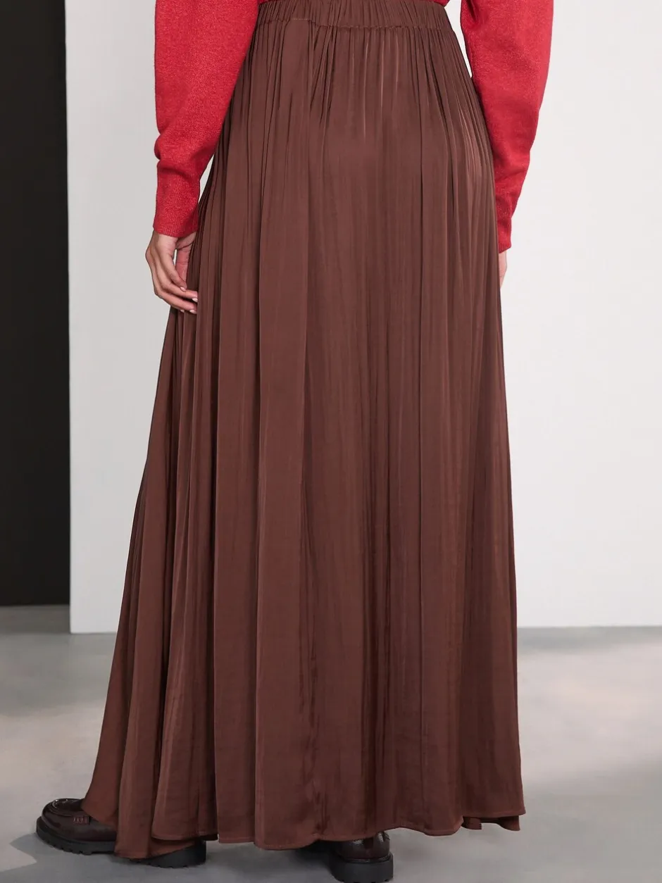 Rokken*Next - Satin Pleated Maxi Skirt Chocoladebruin