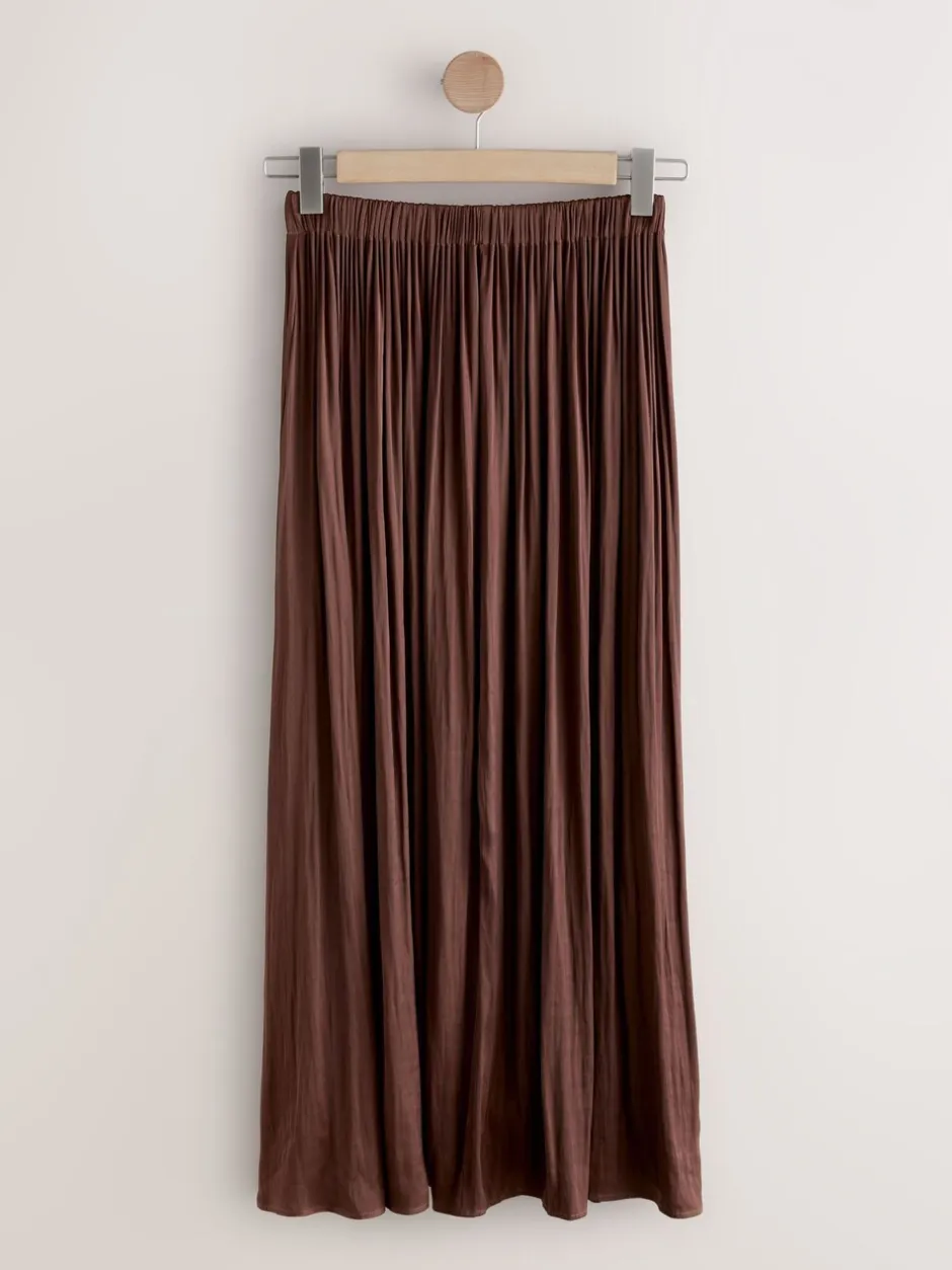 Rokken*Next - Satin Pleated Maxi Skirt Chocoladebruin