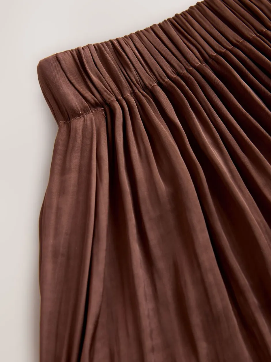 Rokken*Next - Satin Pleated Maxi Skirt Chocoladebruin