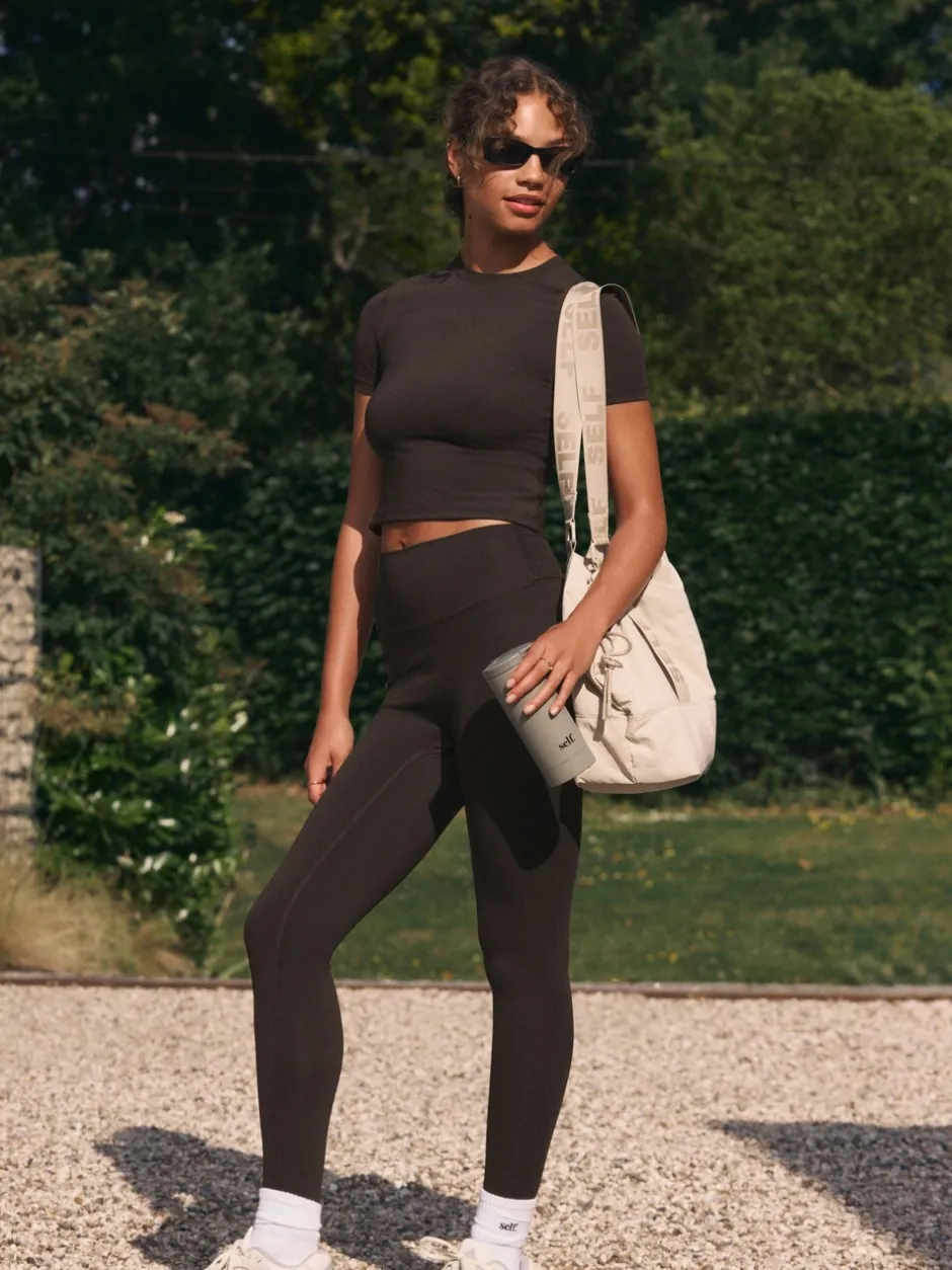 Loungewear|Sportkleding|self. Chocoladebruin - Legging met hoge taille