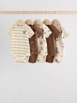 Multipacks|Rompertjes En Hemdjes|Next Chocoladebruin - Set van 5 babyrompertjes met korte mouwen
