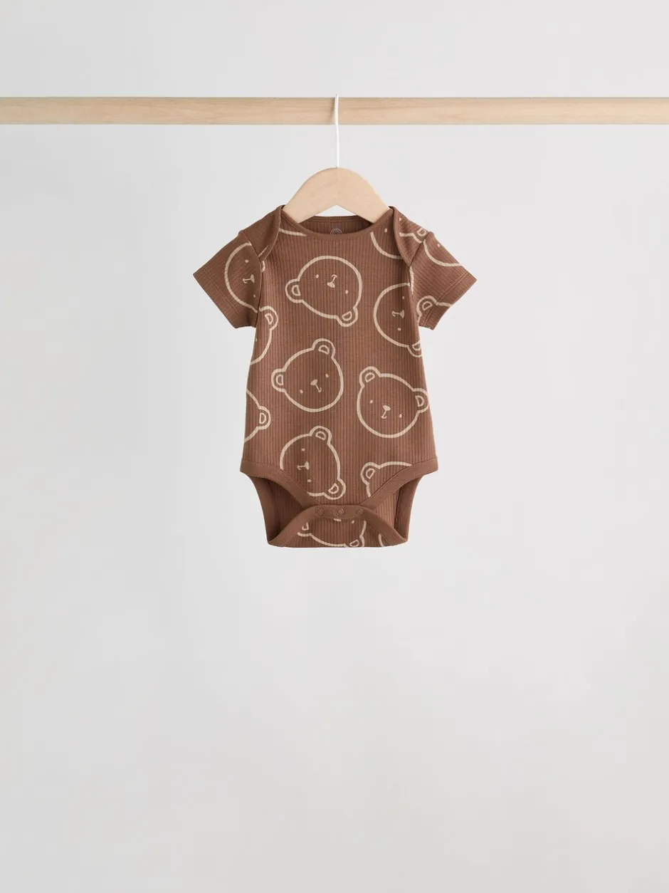 Multipacks|Rompertjes En Hemdjes|Next Chocoladebruin - Set van 5 babyrompertjes met korte mouwen