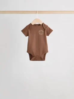 Multipacks|Rompertjes En Hemdjes|Next Chocoladebruin - Set van 5 babyrompertjes met korte mouwen