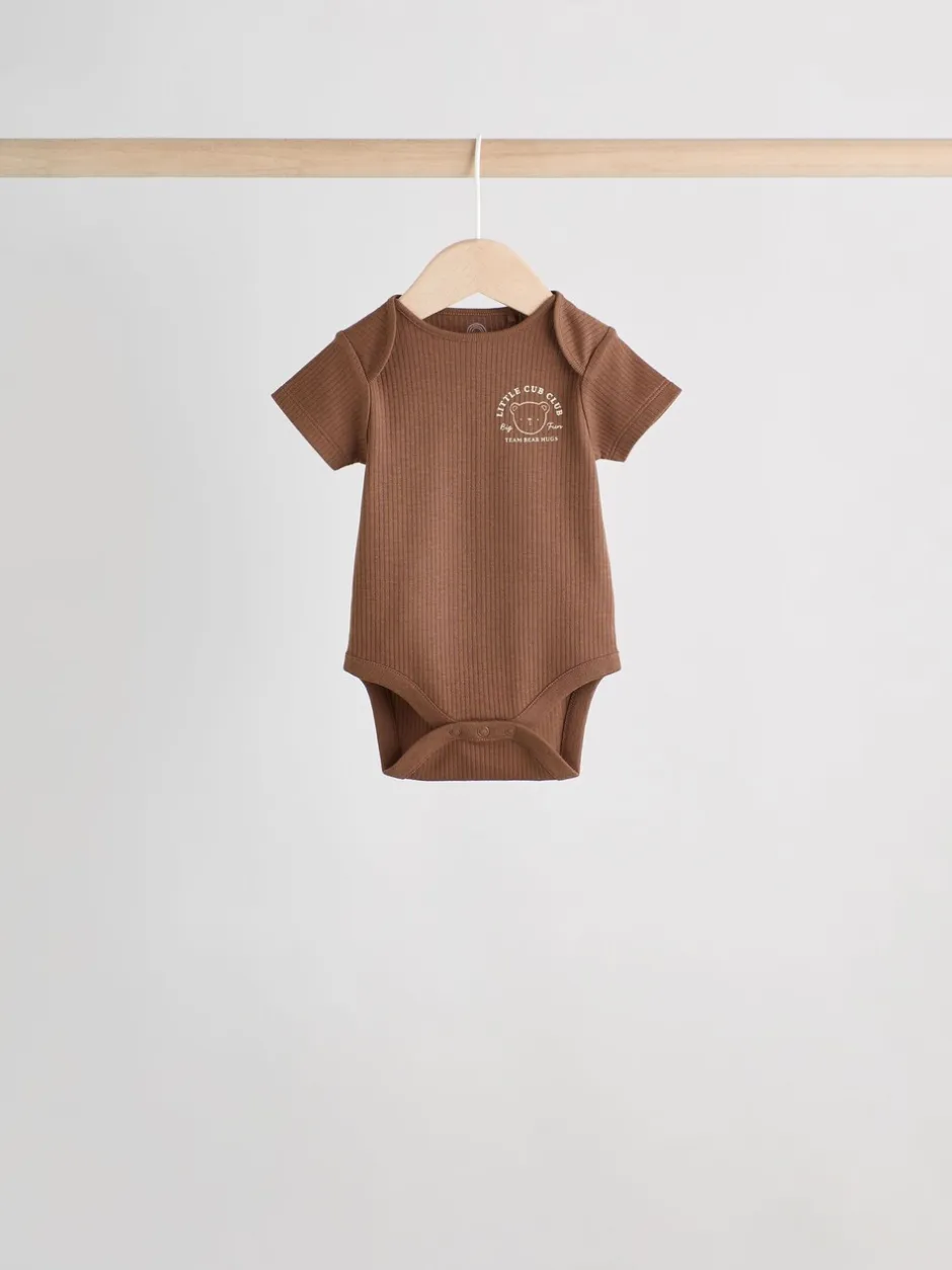 Multipacks|Rompertjes En Hemdjes|Next Chocoladebruin - Set van 5 babyrompertjes met korte mouwen
