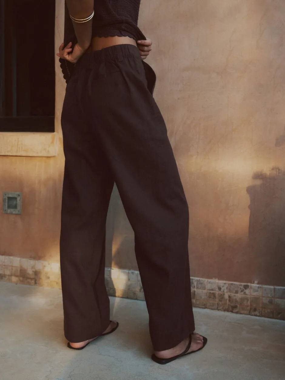 Broeken*Next - Smart Front Linen Blend Wide Leg Trousers Chocoladebruin