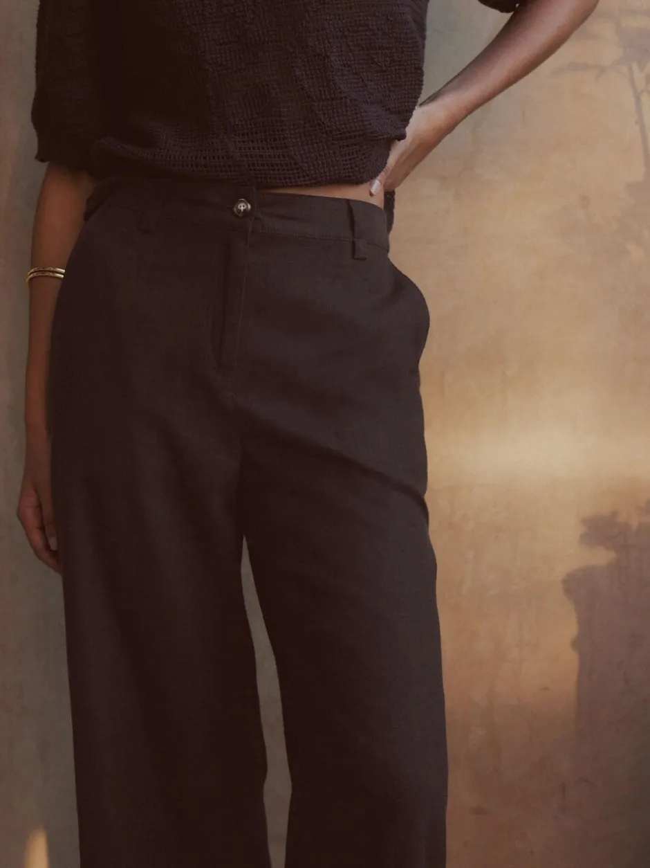 Broeken*Next - Smart Front Linen Blend Wide Leg Trousers Chocoladebruin