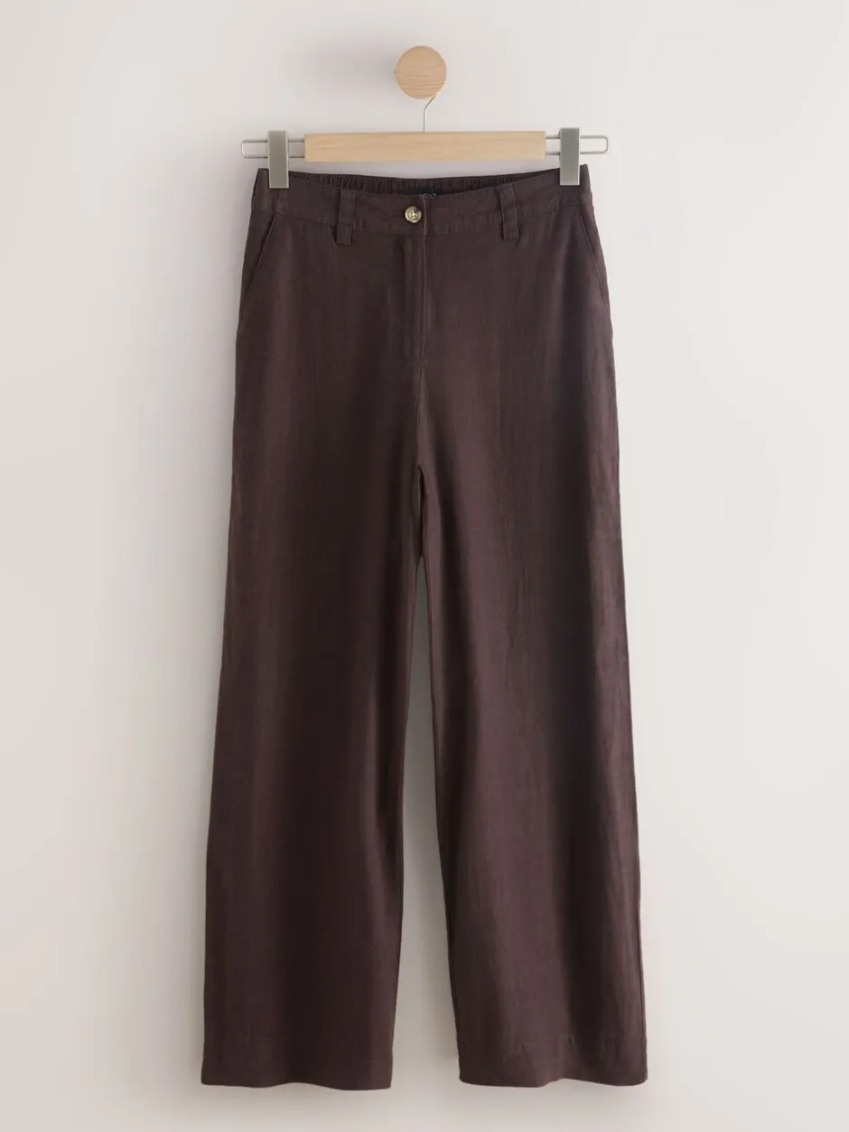 Broeken*Next - Smart Front Linen Blend Wide Leg Trousers Chocoladebruin