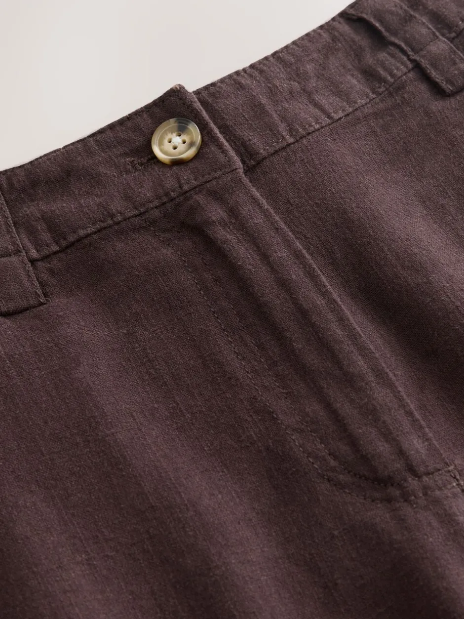 Broeken*Next - Smart Front Linen Blend Wide Leg Trousers Chocoladebruin