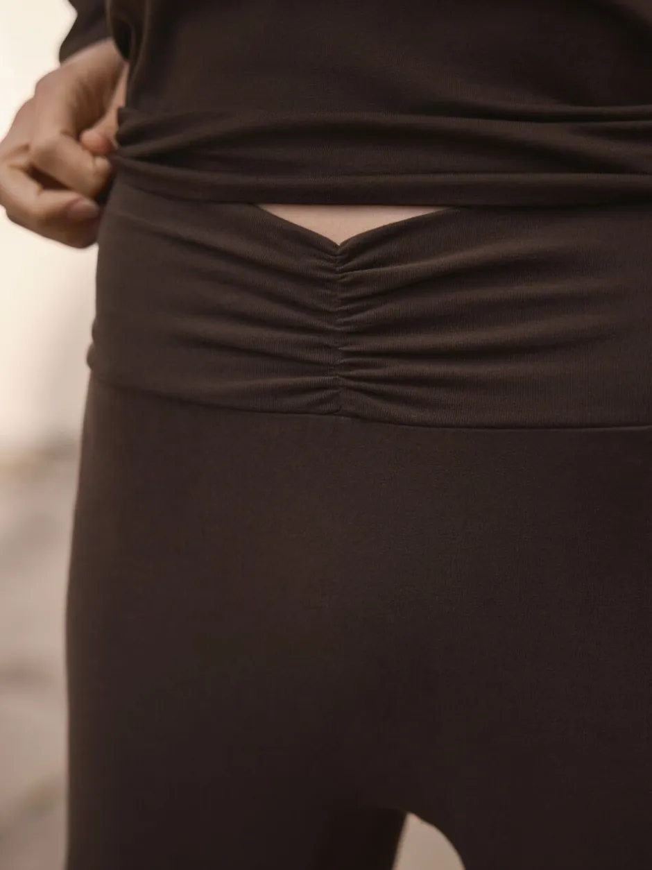 Loungewear|Leggings En Joggingbroeken|Next - Soft Touch Rib Ruched Flare Leggings Chocoladebruin