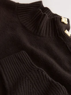 Gebreide Kleding|Jurken*Next - Stand Neck Knitted Midi Jumper Dress Chocoladebruin