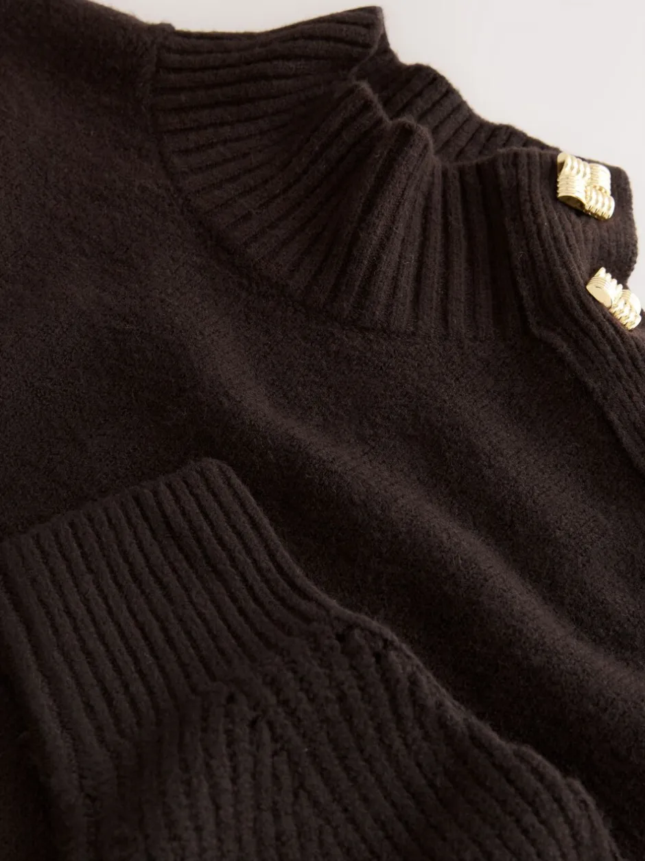 Gebreide Kleding|Jurken*Next - Stand Neck Knitted Midi Jumper Dress Chocoladebruin