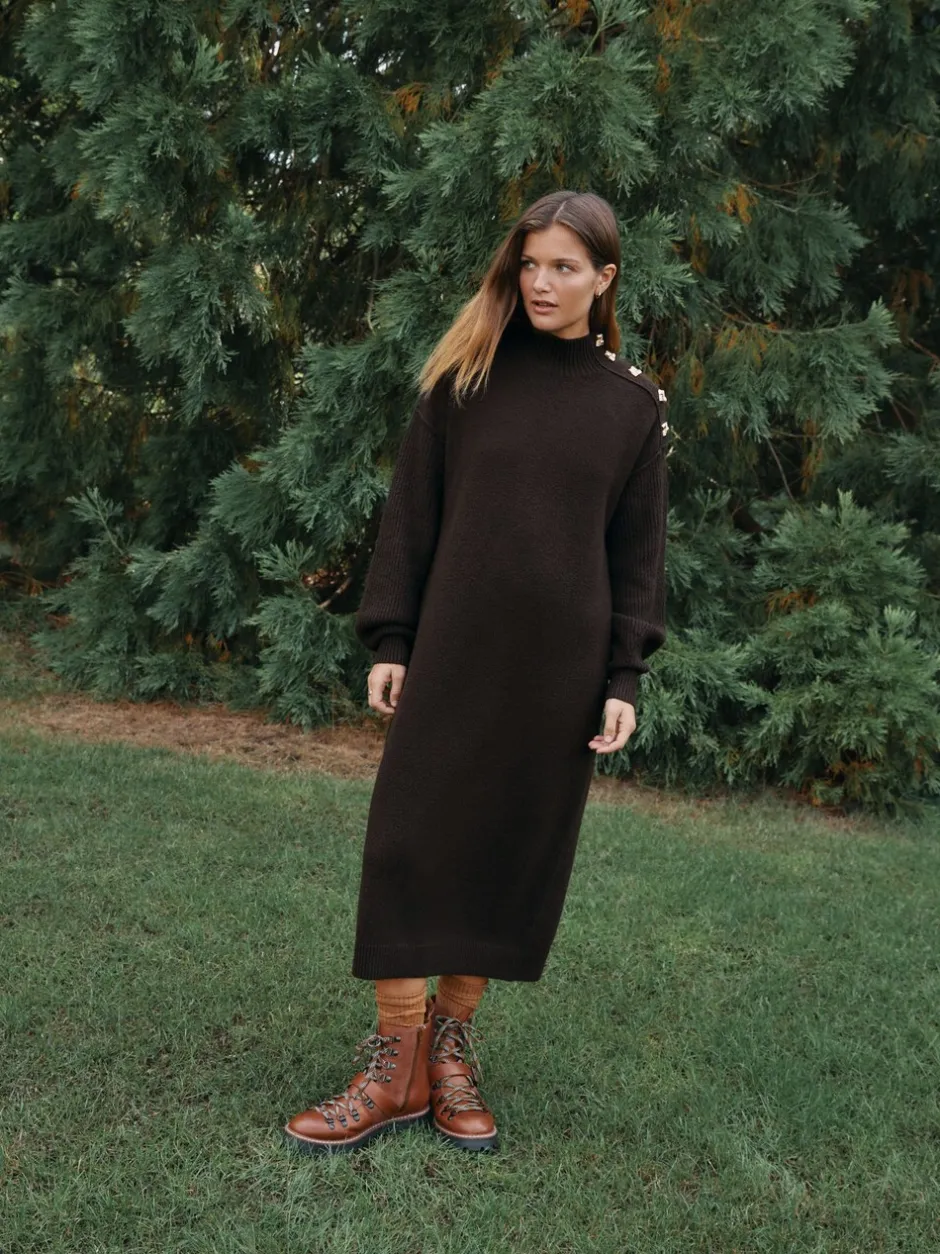 Gebreide Kleding|Jurken*Next - Stand Neck Knitted Midi Jumper Dress Chocoladebruin