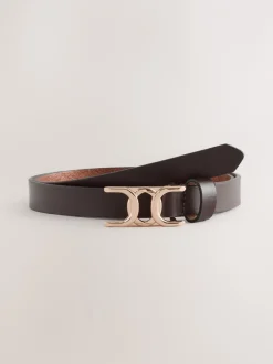 Ceintuurs*Next - Statement, smalle leren riem met gesp Chocoladebruin