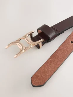 Ceintuurs*Next - Statement, smalle leren riem met gesp Chocoladebruin