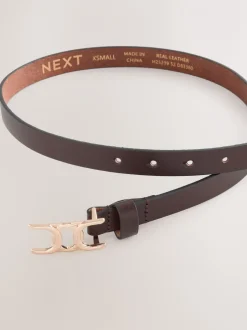 Ceintuurs*Next - Statement, smalle leren riem met gesp Chocoladebruin
