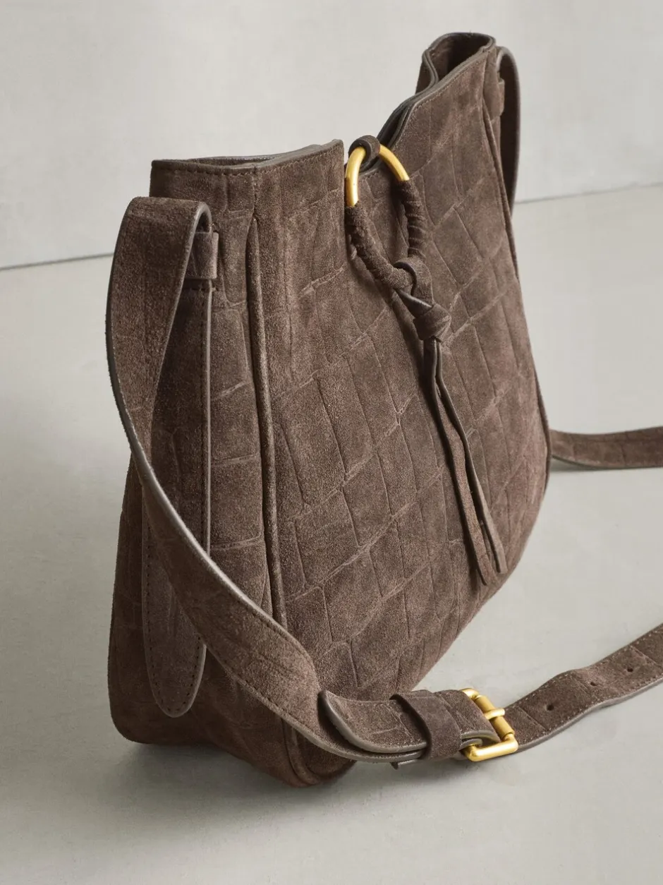 Tassen En Portemonnees*Next Chocoladebruin - Suede Croc Messenger Cross-Body Bag