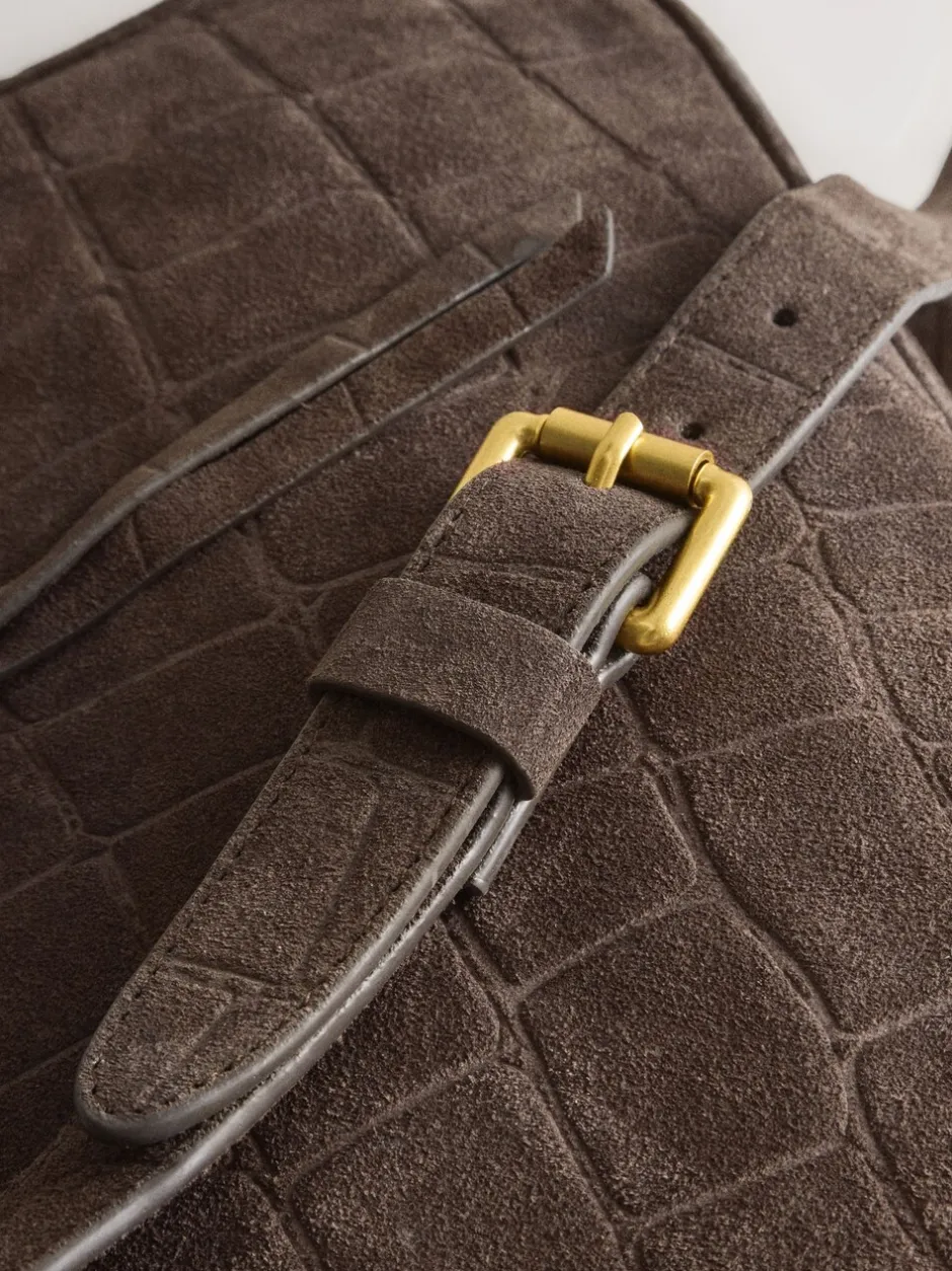 Tassen En Portemonnees*Next Chocoladebruin - Suede Croc Messenger Cross-Body Bag