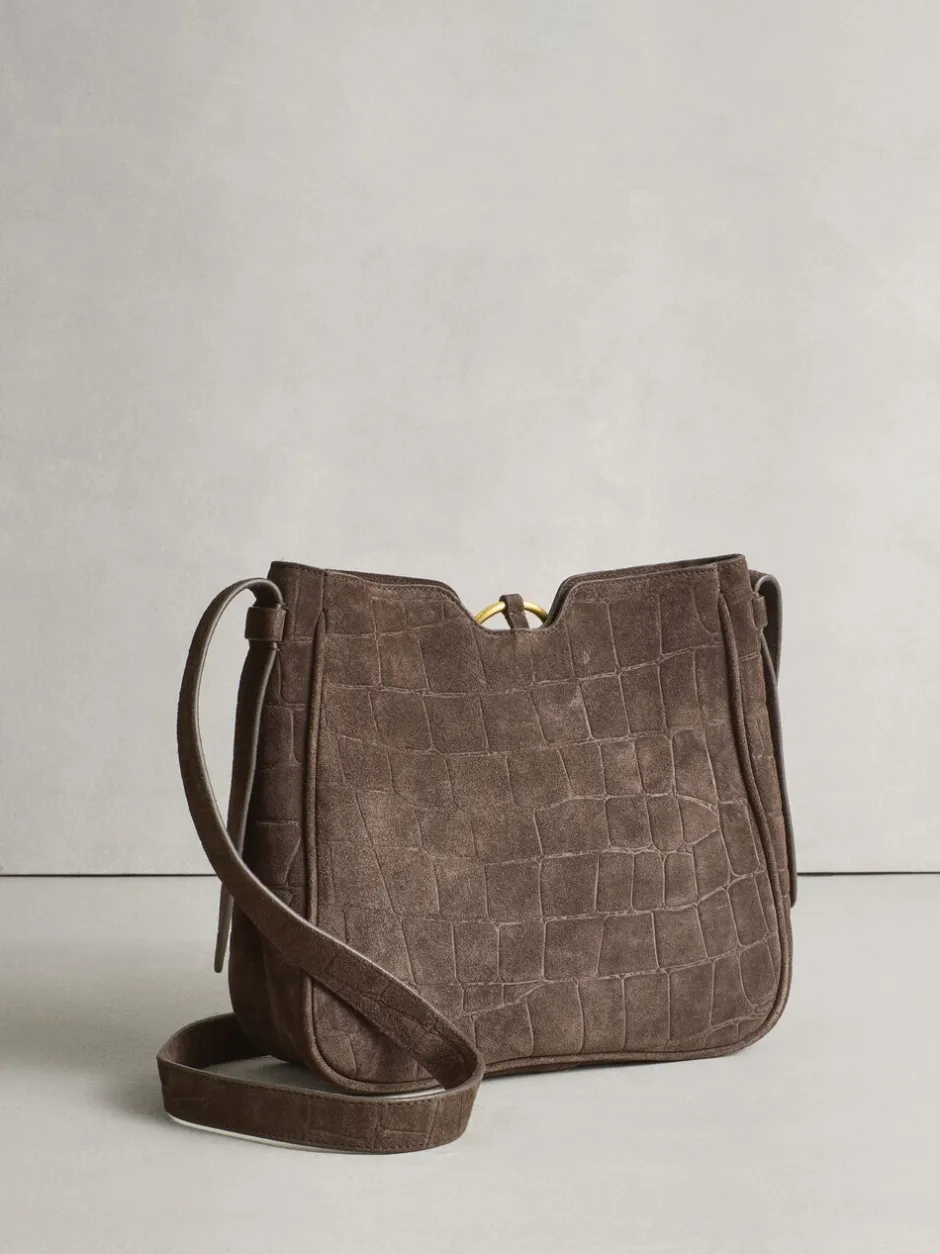 Tassen En Portemonnees*Next Chocoladebruin - Suede Croc Messenger Cross-Body Bag