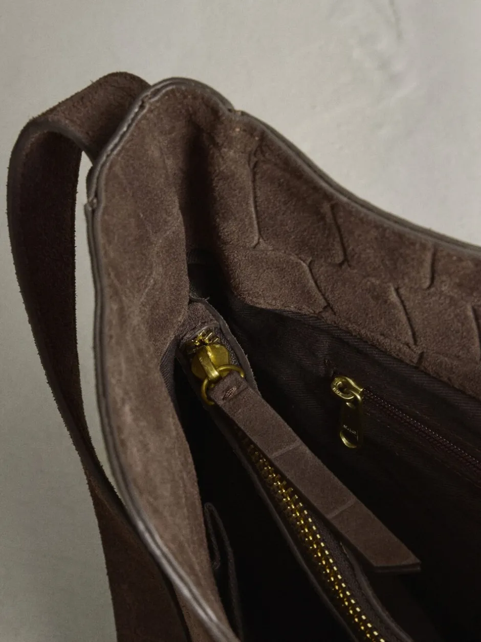 Tassen En Portemonnees*Next Chocoladebruin - Suede Croc Messenger Cross-Body Bag